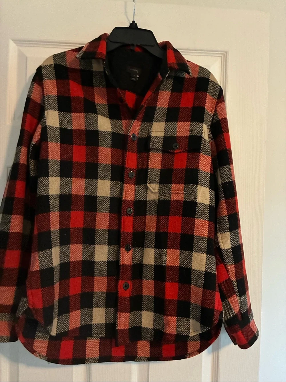 J. Crew Red Black Cream Wool Plaid Button-Down Shirt